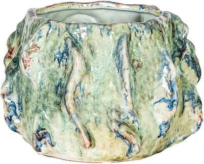 HomeBound by KY | Aardewerk vaas aqua blauw | 22x22x15cm | bloemenvaas keramiek turquoise