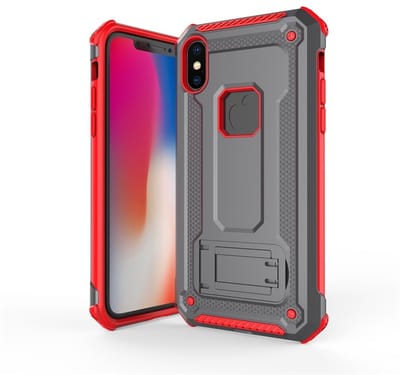 Ntech hoesje Geschikt voor iPhone Xs Max - Armor Hoesje met Sta-Functi - Grijs & Rood