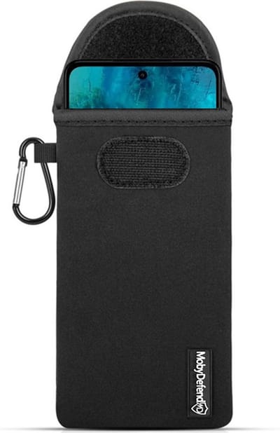 MobyDefend Hoesje - Geschikt voor Motorola Moto G52 - Neopreen Pouch Met Karabijnhaak - Insteek - Riemlus - Zwart