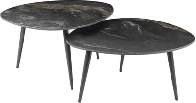 Giga Meubel Salontafel Fossil - Zwart Keramiek - Set van 2 - 70x58x40cm