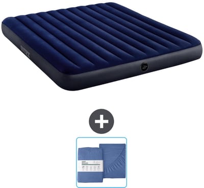 Intex Luchtbed - 2-Persoons - 183 x 203 x 25 cm - Blauw - Inclusief en Hoeslaken