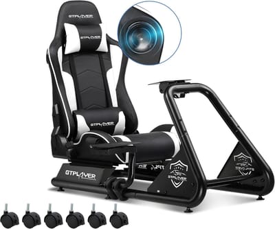 GTPLAYER - Simulator Cockpit - Met Luidsprekers en Stuurwiel Steun - Wit