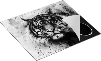 Chefcare Inductie Beschermer Geschilderde Tijger - Abstract - Zwart Wit - 60x50 cm - Afdekplaat Inductie - Kookplaat Beschermer - Inductie Mat