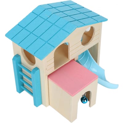 Houten Hamster Fun House Hutten Speelgoed Hamster Oefen Speeltjes Fun Gym Speeltuin Blauw