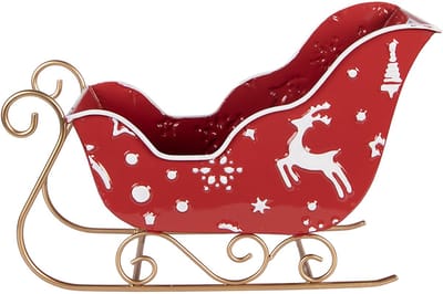 Clayre & Eef Kerstdecoratie Beeld Slee 29x13x19 cm Rood Metaal