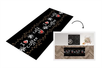 Keukenloper - Loper keuken - Koffie - Patronen - Love - 120x50 cm - Keukenloper vinyl