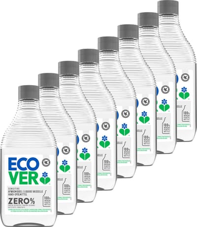 Ecover Zero - Afwasmiddel - Voordeelverpakking 8 x 450 ml - 0 % parfum & kleurstoffen - hypoallergeen - Plantaardig & Biologisch afbreekbaar - Dermatologisch getest
