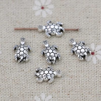 20 Pièces Perles Espacement Tortue Plaqué Argent Antique Perles Libres Vintage Pour Fabrication de Bijoux Bracelet Diy Fait Main 13X9Mm