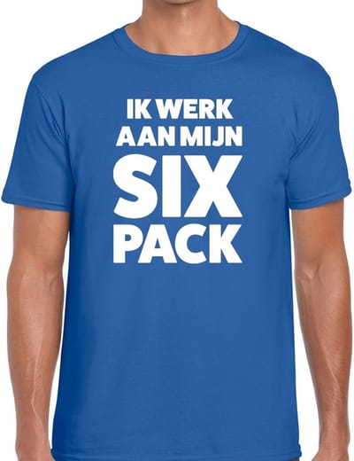 Ik werk aan mijn SIX Pack heren shirt blauw - Heren feest t-shirts S