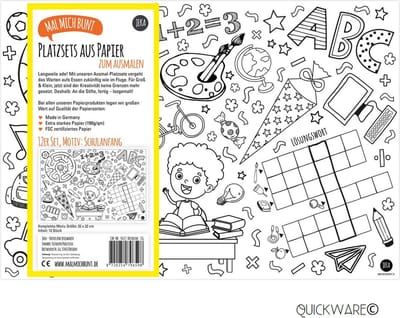 Inkleurbare Placemats - Kleurplaten - 12 stuks - Papieren Placemat - Onderlegger - Thema: School - Educatief & Creatief - Spelenderwijs Leren - Puzzelen, Letters & Cijfers - Placemats voor Kinderen - Kinderplacemat - Kleuren & Tekenen voor Kids
