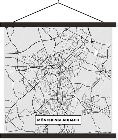 Posterhanger incl. Poster 60x60 cm - Schoolplaat - Plattegrond - Duitsland - Mönchengladbach - Kaart - Stadskaart - Textielposter - Zwarte latten - Stadskaart