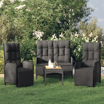 vidaXL - 4-delige - Tuinset - met - kussens - poly - rattan - zwart