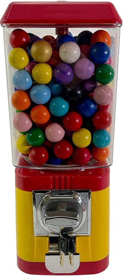 Boulemaus - Jeu de Boules - Butjesautomaat - kleur rood-geel - gevuld met 170 gekleurde Butjes - muntinworp 2,00 Euro