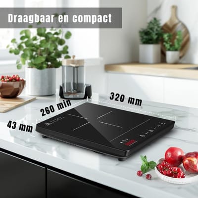 KIRA® Inductie Kookplaat Vrijstaand - Kookplaat - Elektrische Kookplaat - Zwart - 39cm x 30cm x 8cm