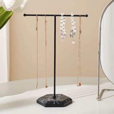 Dailygoods- Sieradenstandaard T-vormig - Kettinghouder - Sieradenhouder - Juwelenstandaard - Oorbellenrekje - Duurzaam met houten basis - Juwelenhouder