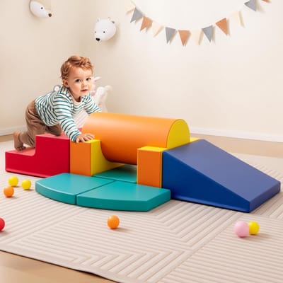KOMFOTTEU 10-delige Schuimblokken - Soft Play Foam Blokken - Reuze Bouwblokken - voor kinderen - met afneembare kunstleren bekleding