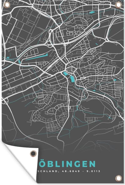 Muurdecoratie Stadskaart – Plattegrond – Duitsland – Blauw – Böblingen – Kaart - 120x180 cm - Tuinposter - Tuindoek