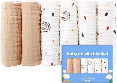 Mulldoeken, spuugdoeken voor baby's, 6 stuks, 35 x 50 cm, 100% biologisch katoen, spuugdoekjes, mousseline, absorberend en ademend, ideaal voor het reinigen, afvegen van pasgeborenen