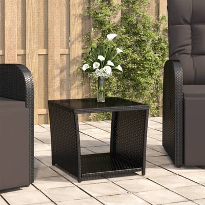 vidaXL - Salontafel - met - glazen - blad - poly - rattan - en - gehard - glas - zwart