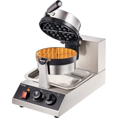 VEVOR Ronde Wafelijzer 1300W, Contactgrill Belgisch Wafelijzer 4-delige Wafelmachine van RVS inclusief voedselclip & borstels & anti-verbrandingshandgreep, voor cafés, restaurants, enz.