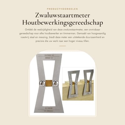 Dailygoods- Zwaluwstaartmeter - Houtbewerkingsgereedschap - Roestvrij Staal/Messing - Nauwkeurige Schaal - Compact Ontwerp - Duurzaam en Stevig - Meetlat