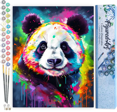 Figured'Art Schilderen op Nummer Volwassenen canvas Kleurrijke Abstracte Panda- Handwerk acrylverf Kit DIY Compleet - 40x50cm zonder frame