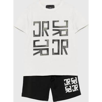 set t-shirts en baby bermuda wit-blauw