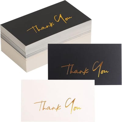 Gouden Mini Bedankkaarten 100 Stuks | 2x3,5 Inch Zwart Gebroken Wit