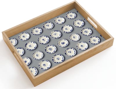 Dienblad hout 40x30 cm - Schootdienblad - Borden - Bloemen - Blauw - Wit - Borrelplank rechthoek - Plateau dienbladen