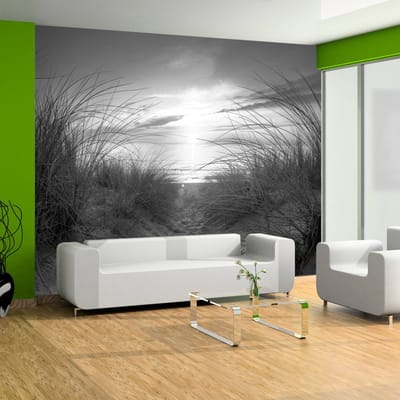 98cm X 70cm - Zelfklevend fotobehang - Strand in zwart-wit, 8 maten, premium print