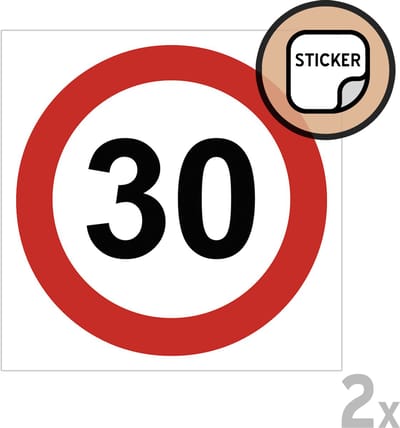 Pictogram/ stickers (2x) | Zone 30 - Maximaal 30 km/u | 15 x 15 cm | Vierkant | School | Traag rijden | Schoolomgeving | Vuilnisbak sticker | Kliko | Zelfklever | 30 jaar | Snelheidsbeperking | Sterke lijm | 2 stuks