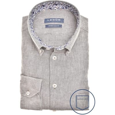 Ledûb Overhemd Linnen Cotton Button-Down Melange Midden Groen / male