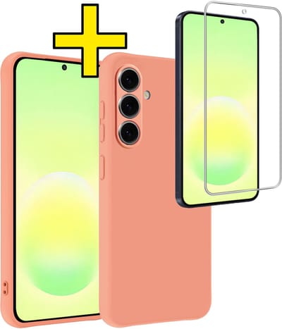 Hoesje - Met Screenprotector - Geschikt voor Samsung Galaxy A57 - Sterk & Shockproof - Back Cover - Siliconen Case - Telefoon Hoes - Telefoonhoesjes - Perzik