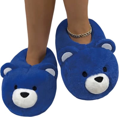 Grappige pantoffels | Blauwe Beren sloffen | One size fits all maat 32 t/m 38 voor Kinderen, Dames en Heren | Pantoffel dierensloffen | Pluche dierenpantoffels | zachte binnenschoenen | Sloffen en Pantoffels maat 32, 33, 34, 35, 36, 37, 38