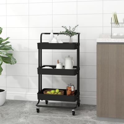 vidaXL - Keukentrolley - 3-laags - 42x35x85 - cm - ijzer - en - ABS - zwart