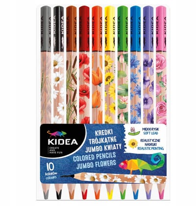 Kidea Jumbo Kleurpotloden 10 Kleuren - Bloemmotief