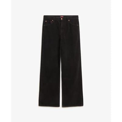 Superdry Corduroy Broek met Wijde Pijpen en Middelhoge Taille Zwart Grootte: 26/30