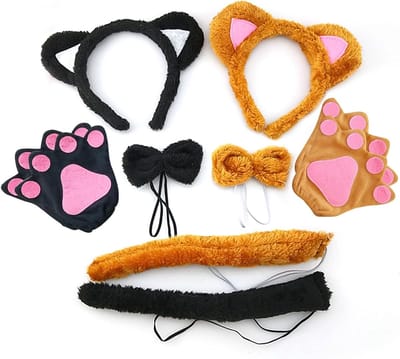 Dierenkostuum Set van 2 voor Katten met Oren, Staart, Halsband en Handschoenen voor Halloween en Carnaval