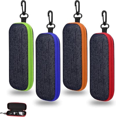Set van 4 Draagbare Brilhoezen - Harde en Zachte Brilcases voor Zonnebrillen en Myopie - Reisbrilzak met Rits in Blauw en Groen