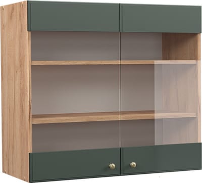 Vicco Fame-Line Glazen keukenkast – 80 cm Groen-Goud Landhuis