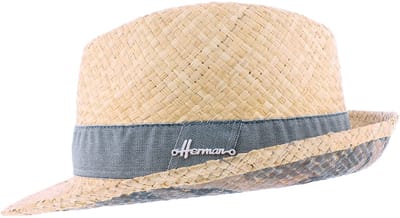 Herman chapeau été petit bord relevé à l'arrière en paille naturelle légère avec ruban uni