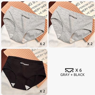 Ensembles de 6 pièces Culottes Antibactériennes en Coton Pur pour Femmes Slips de Sport Haute Élasticité Sous-vêtements Doux Respirants d'Été Lingerie L 50-60kg&6pcs gray