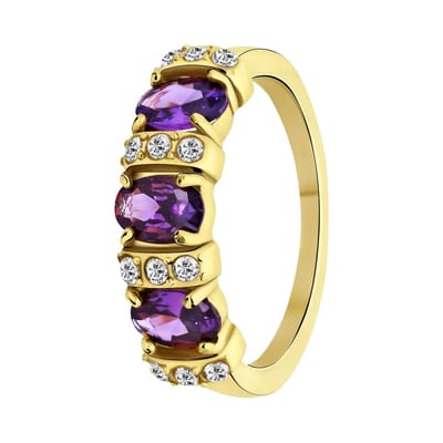 Lucardi Dames vintage ring met paarse zirkonia – Maat 66 – 21mm - Ring - Cadeau - Staal goldplated - Goudkleurig