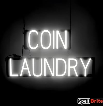COIN LAUNDRY - Lichtreclame Neon LED bord verlicht | SpellBrite | 72 x 38 cm | 6 Dimstanden - 8 Lichtanimaties | Reclamebord neon verlichting