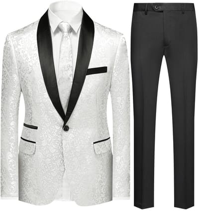 ALLTHEMEN Heren Pak Eenknops Middenspleet - Sjaalkraag Paisley Elegante sjaalkraag - S
