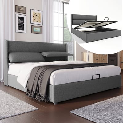Sweiko Gestoffeerd bed Tweepersoonsbed met verstelbare hoofdsteunen, Opbergbedden Linnen bedframe Jeugdbed 160x200 met lattenboden (Zonder matras)