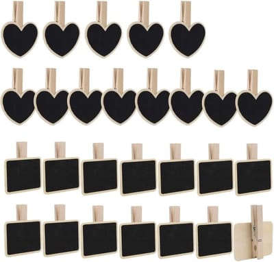 30 stuks houten bord met clip, mini klein schoolbord, memobord, mini houten krijtbordclips, schoolbordclips, voor foto's, tafelkaarten, memoclips voor bruiloft, verjaardagsfeest, decoratie