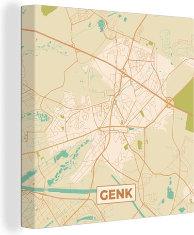 Canvas Schilderij België - Kaart - Genk - Stadskaart - Plattegrond - 20x20 cm - Wanddecoratie