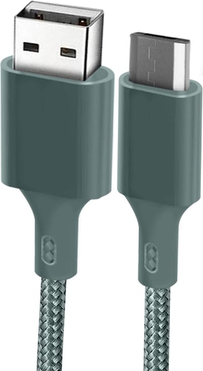 Just Green Micro-USB naar USB kabel - Recyclebaar - Gevlochten katoen - 2.1A - 2 meter - Groen