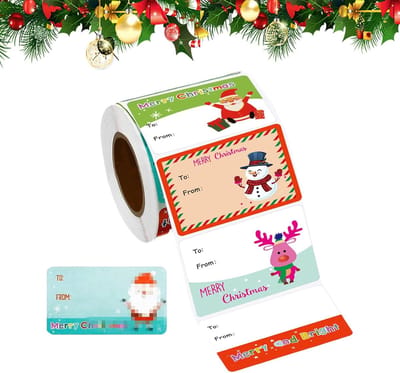 Naamlabels Stickers - Feestdagen Versieringen - Cadeaus Personaliseren - Feestelijke Kerst Designs - 1 Rol - Multicolor